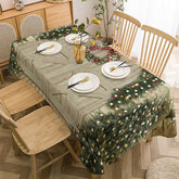 Lofaris Green Xmas Tree Wood Door Brick Christmas Tablecloth